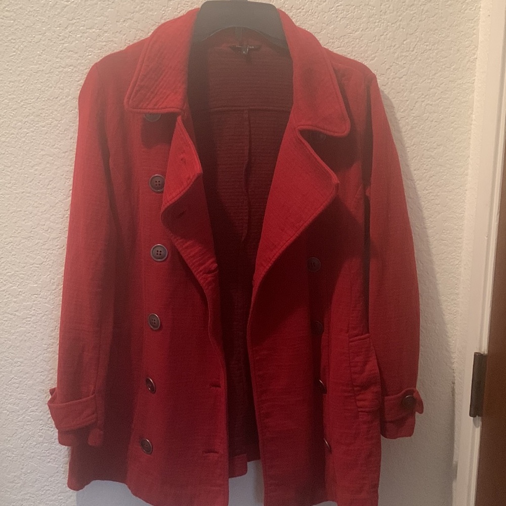 NIC+ZOE Red Pea Coat with Notched Lapels - Picture 2 of 9